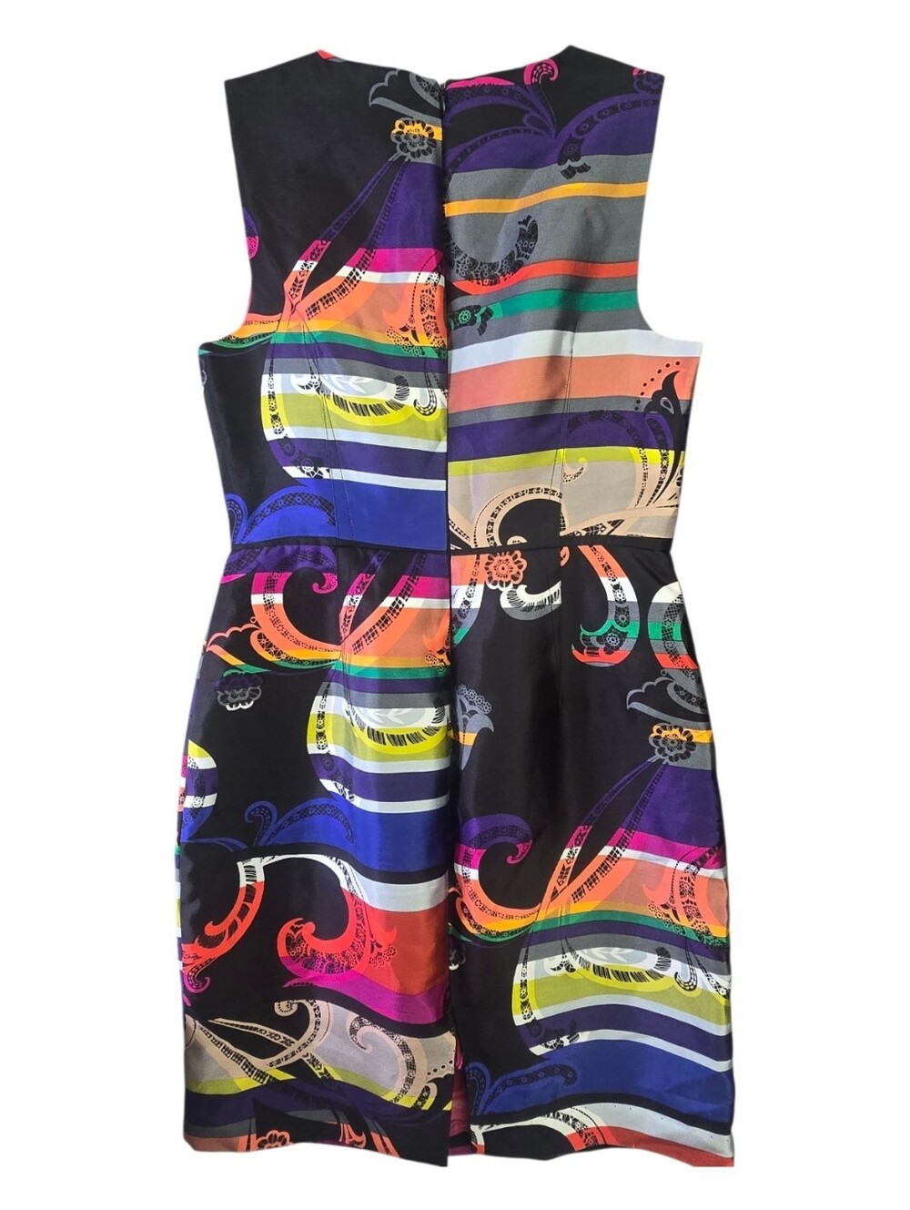 Trina Turk Sleeveless Multicolor Stripe & Swirl Shift Dress, Size 10 - Picture 3 of 5
